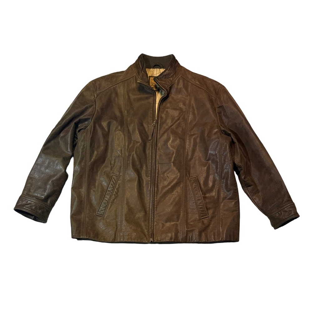 Jos. A. Bank mens XL brown solid full zip leather jacket EUC